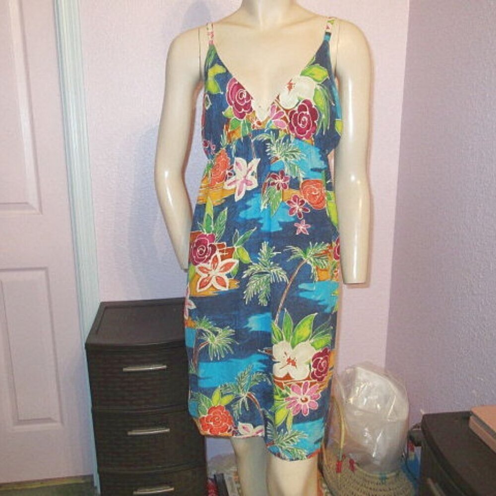 Vtg Jams World Hawaiian Dress Size M Floral Babydoll Sleeveless Slip Sundress